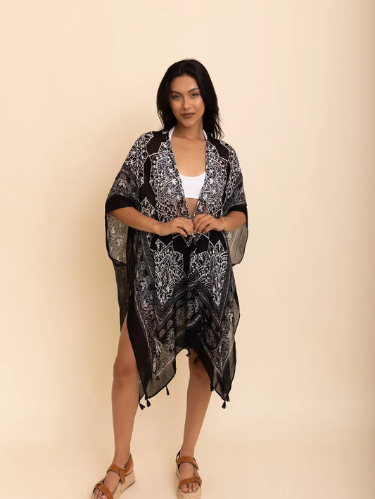 Lightweight Mandala Kimono With Tassels