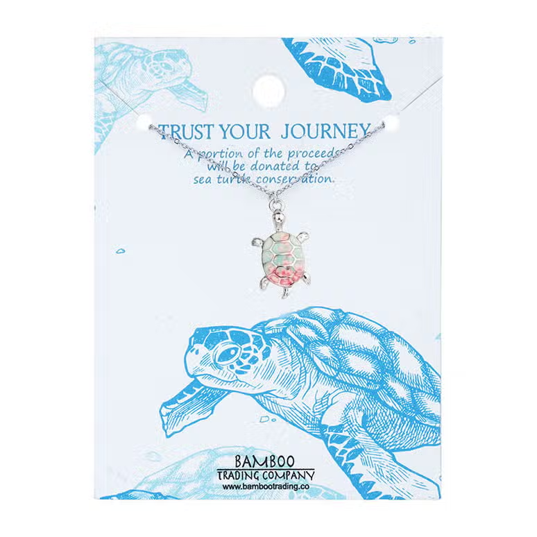 Trust Your Journey Turtle Necklace -Cherry Blossom