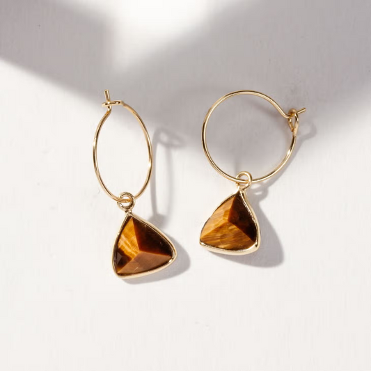 Mini Triangle Hoop Earrings - Tiger's Eye