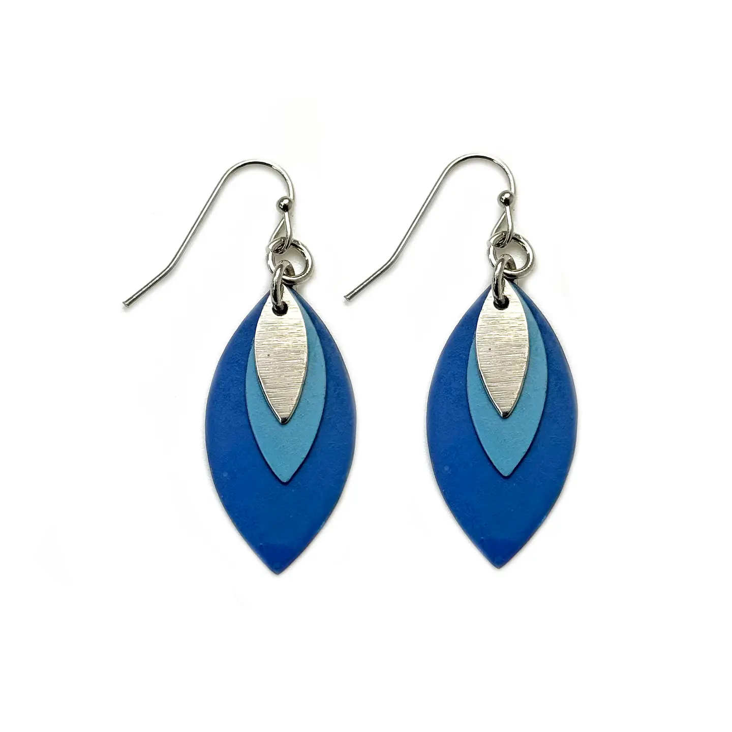 Brass Patina Layered Earrings Tonal Blue