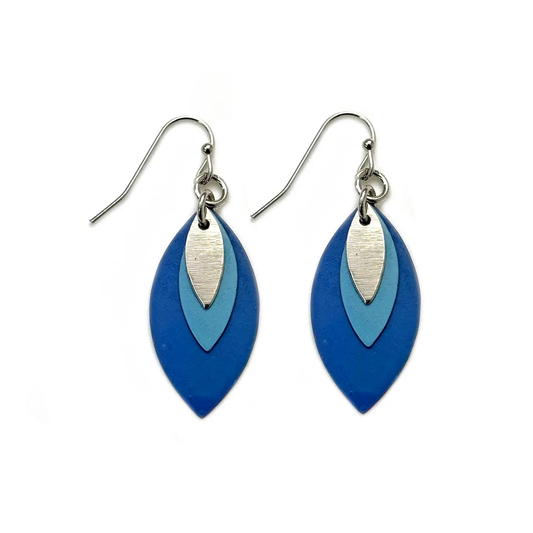 Brass Patina Layered Earrings Tonal Blue