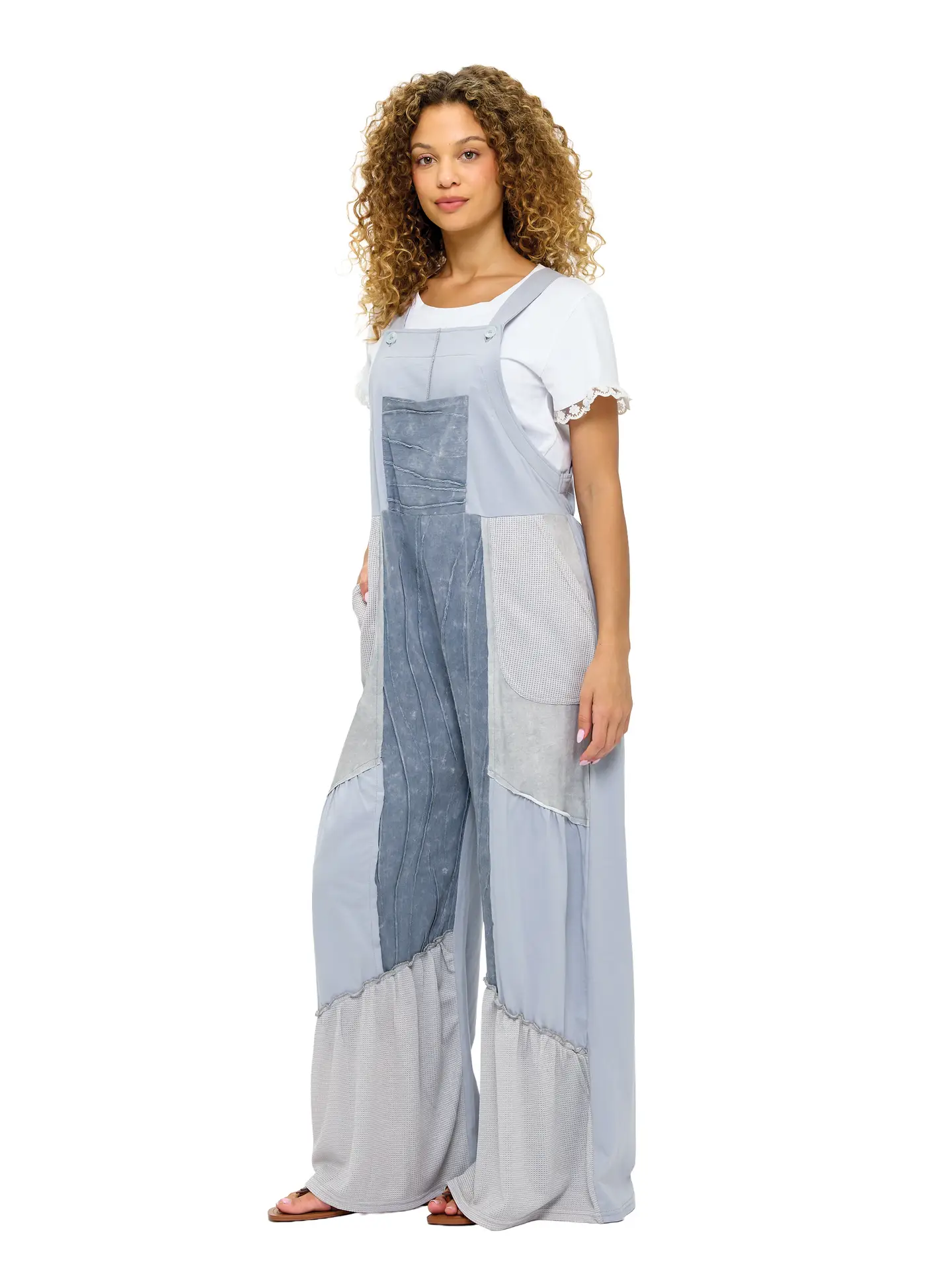 Flowy Vintage Washed Ruffled Overalls