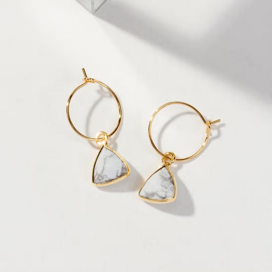 Mini Triangle Hoop Earrings - Howlite