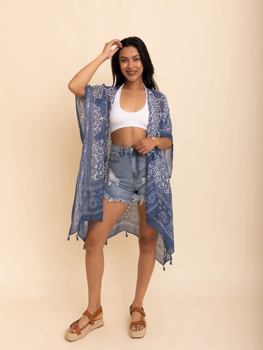 Lightweight Mandala Kimono With Tassels