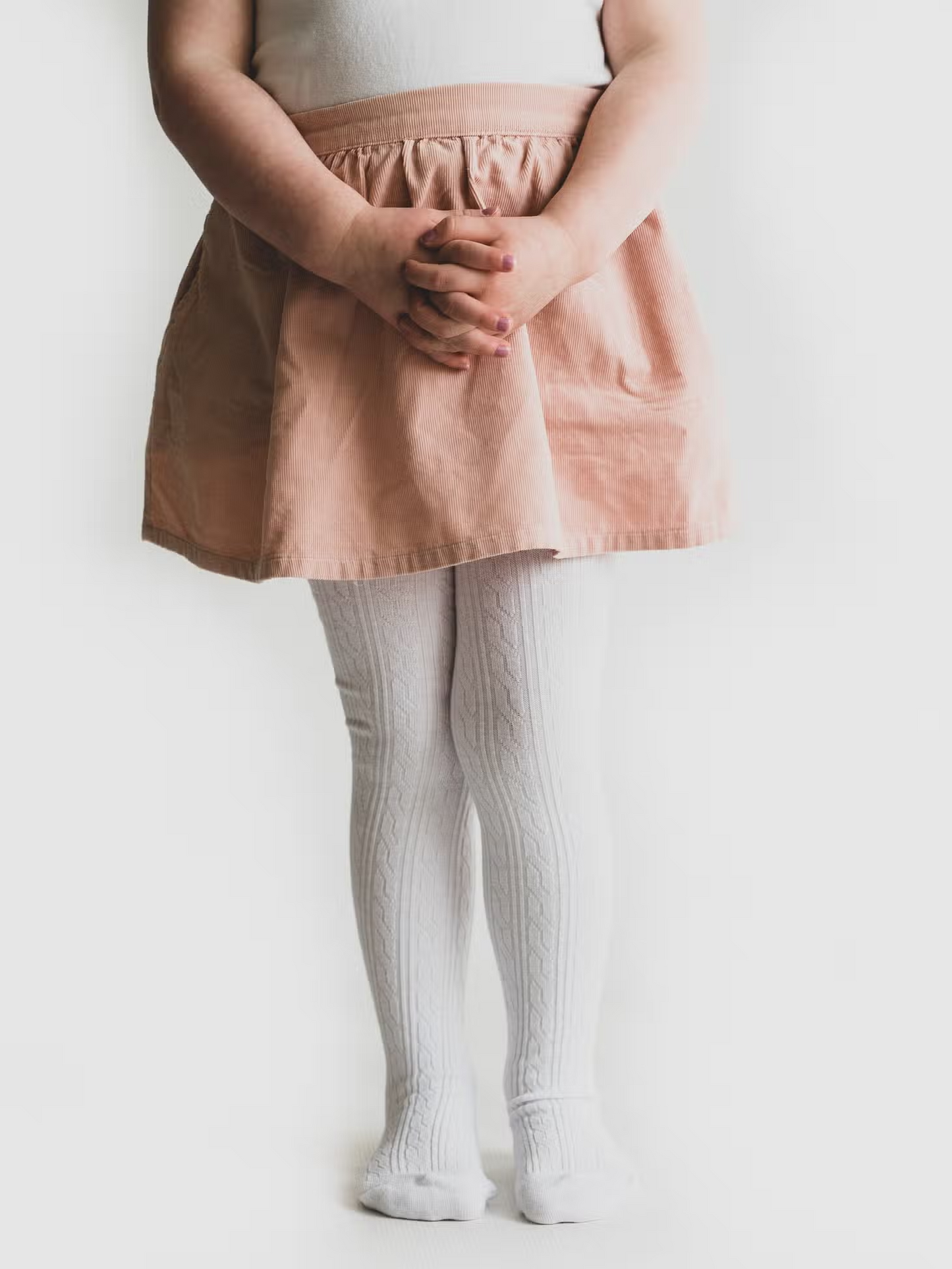 Girls Cable Knit Tights - White