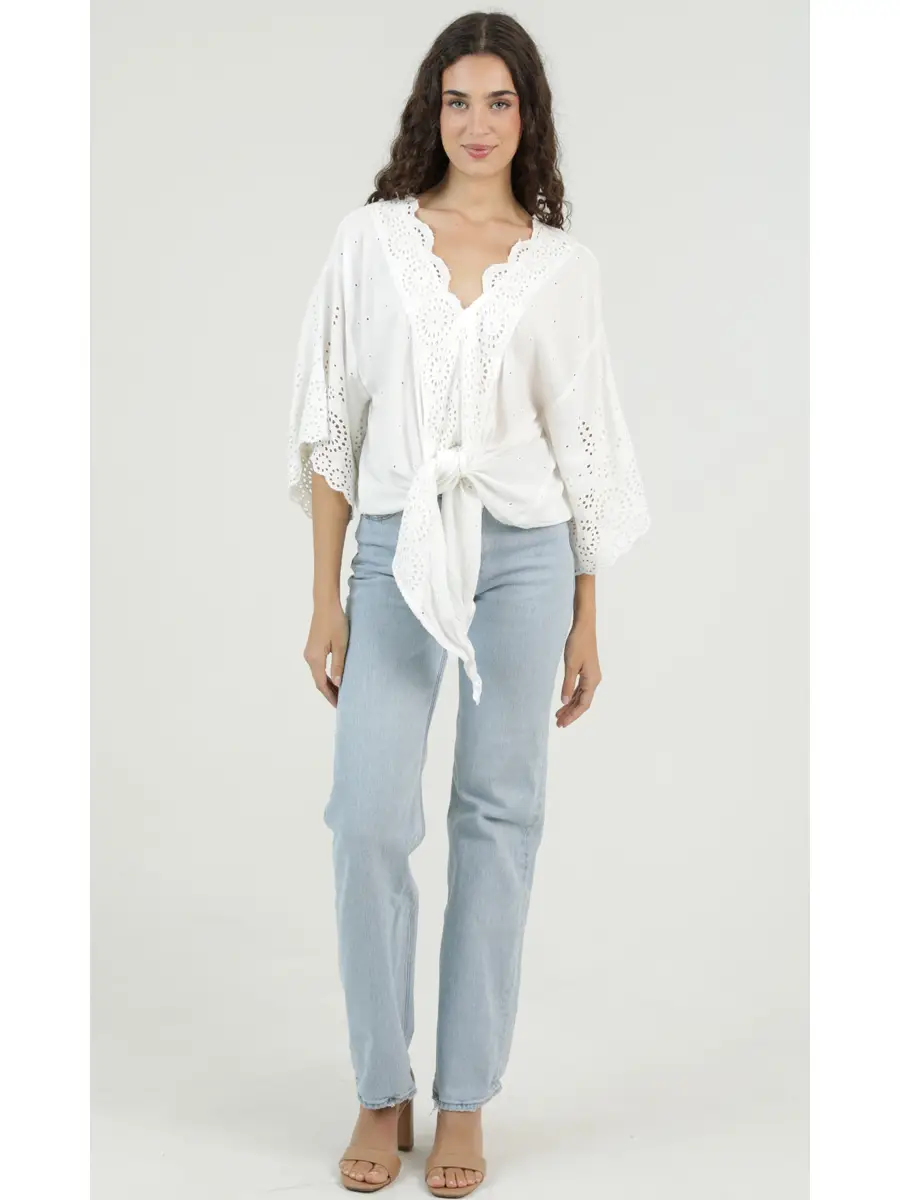Crochet Tie V-Neck Top