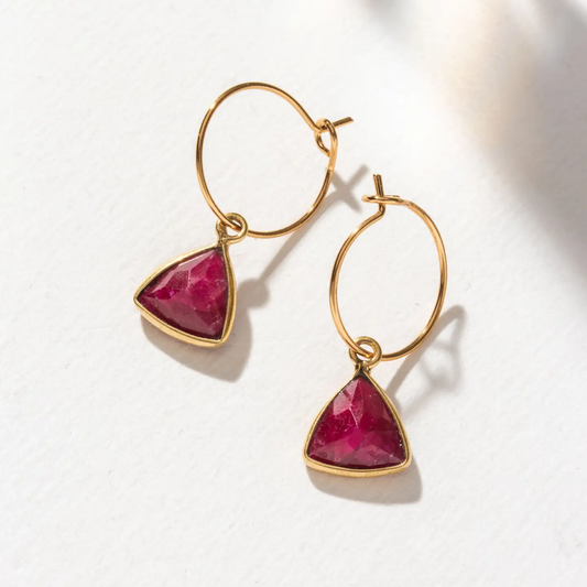 Mini Triangle Hoop Earrings - Ruby