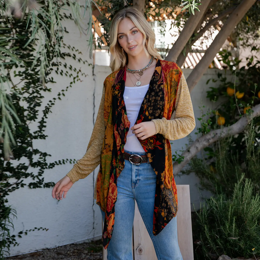 Georgette Paneling Knit Kimono Shrug