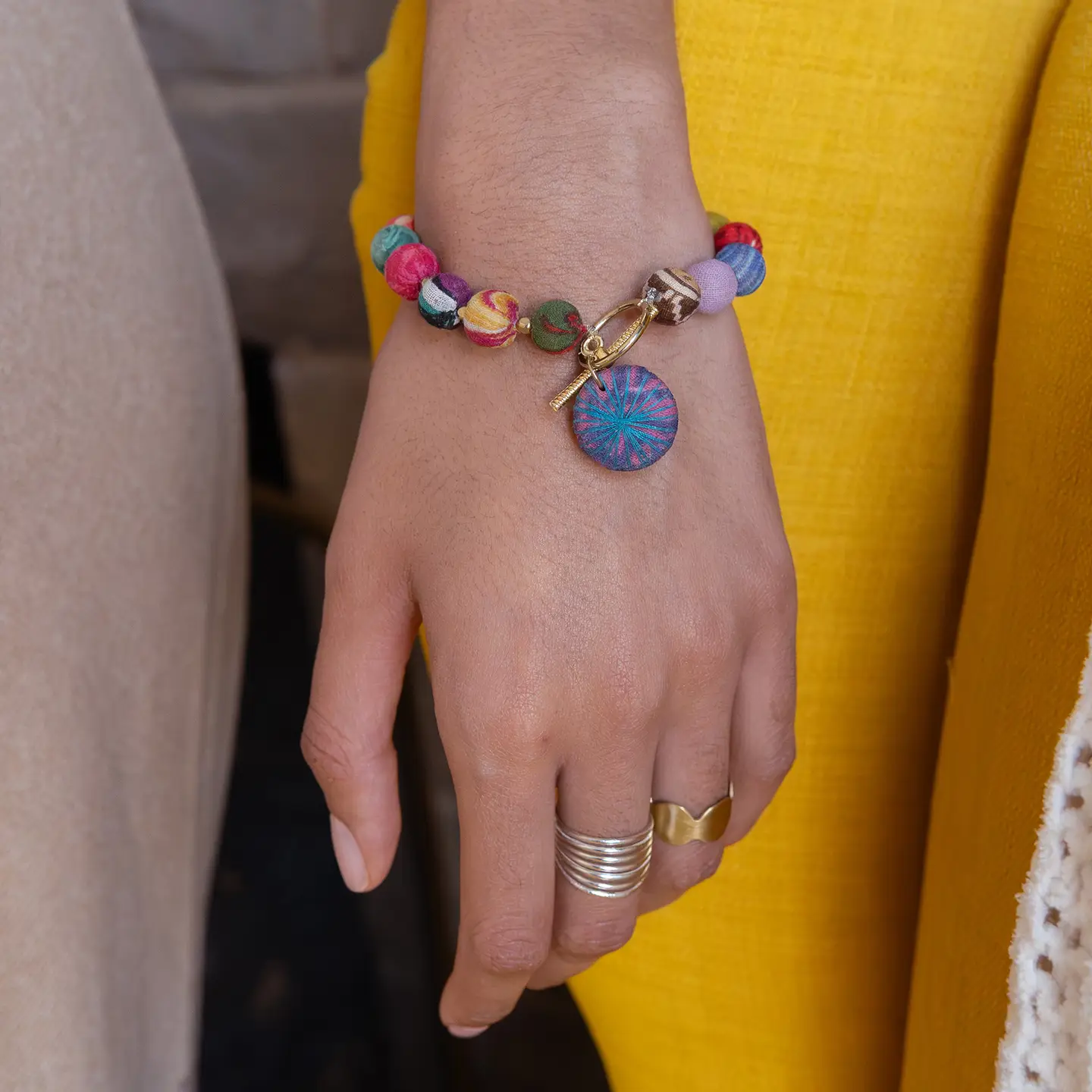 Kantha Threadburst Toggle Bracelet
