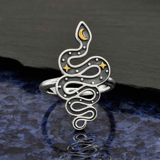 Snake Ring Bronze Star + Moon