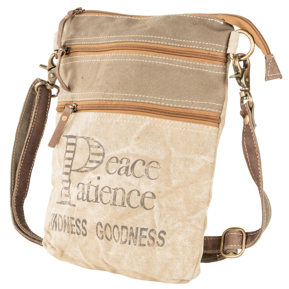 Canvas Peace Patience Double Zip Crossbody