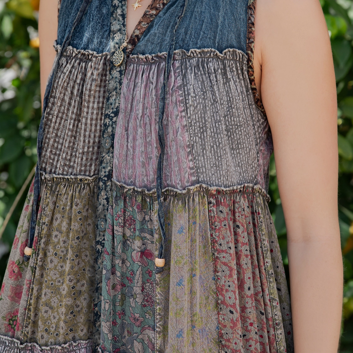 Boho Patchwork Sleeveless Maxi Dress