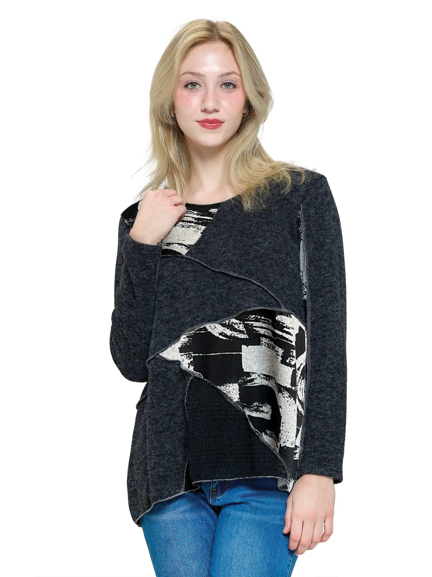 Multi Patchwork Stitch Accented Top