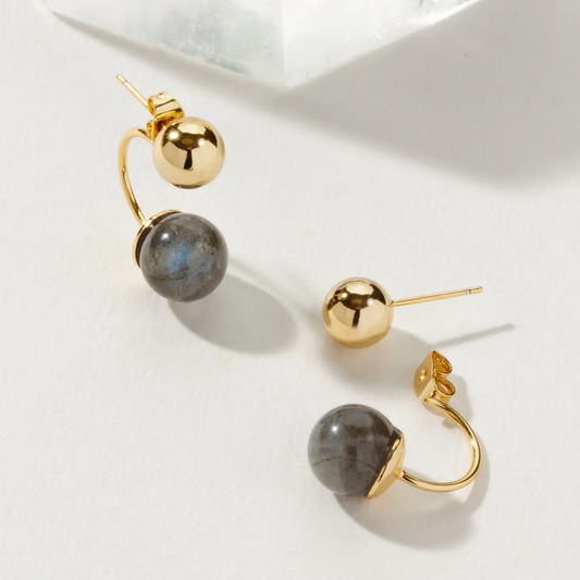 Labradorite Front Back Post Earrings