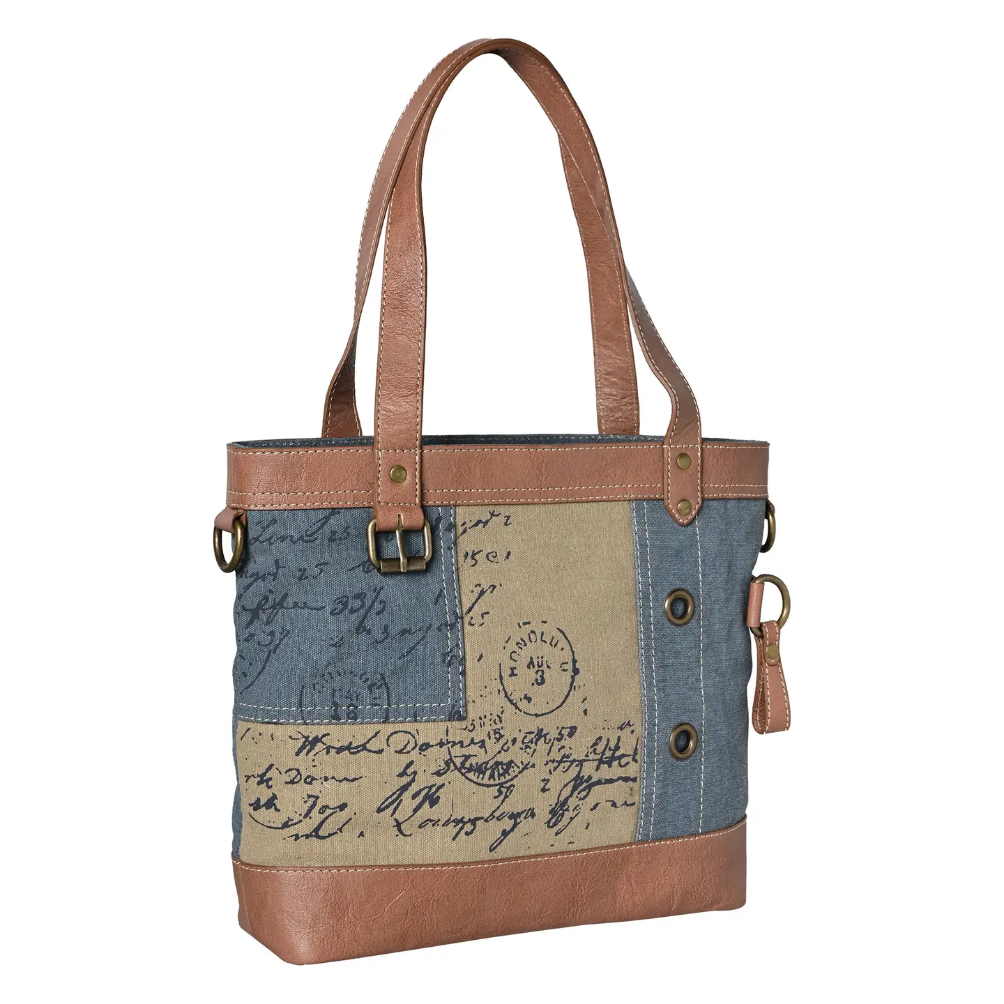 Vintage Script Tote Crossbody Dusty Blue