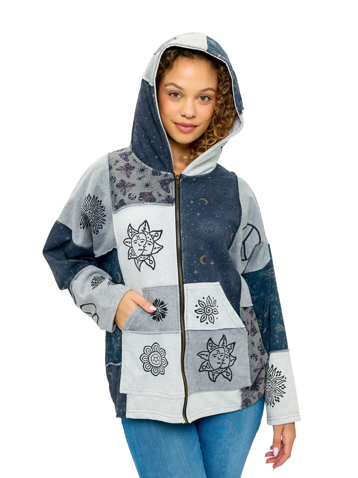 Zip Up Block Printed Celestial Jacket