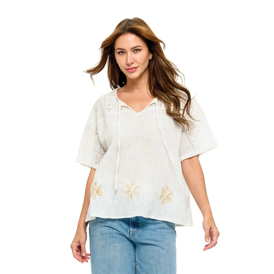 Loose Fit Embroidered Lace Top
