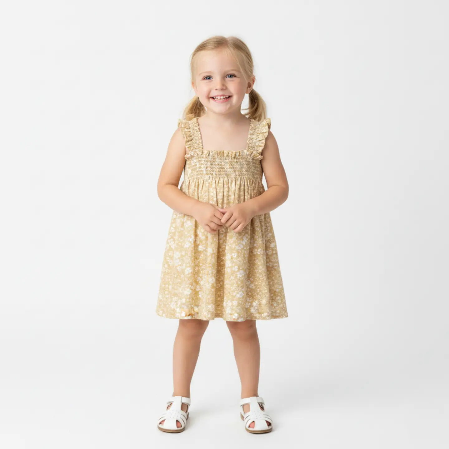 Girls Yellow Blossom Smocked Sundress