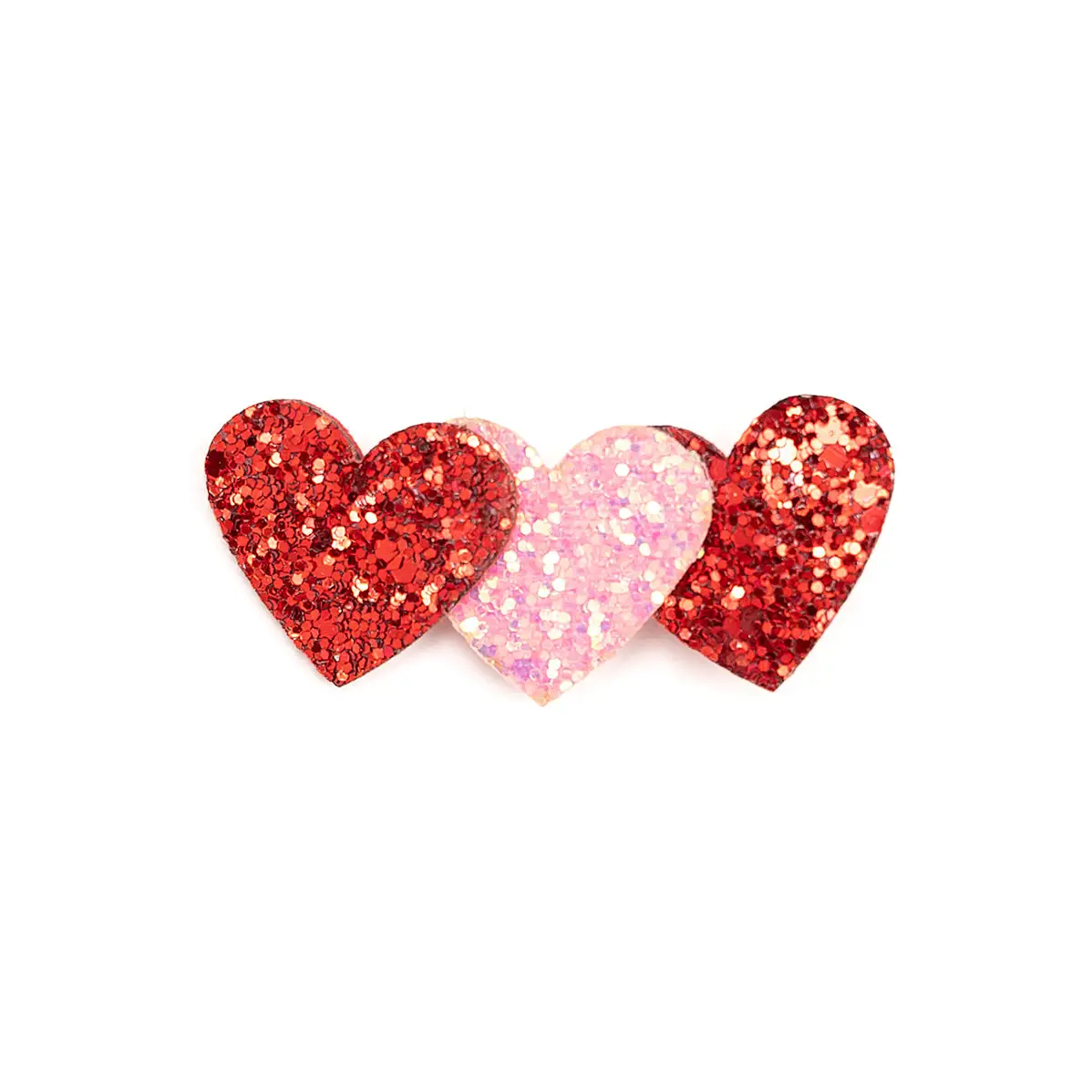 Girls Pink + Red Glitter Hearts Clip