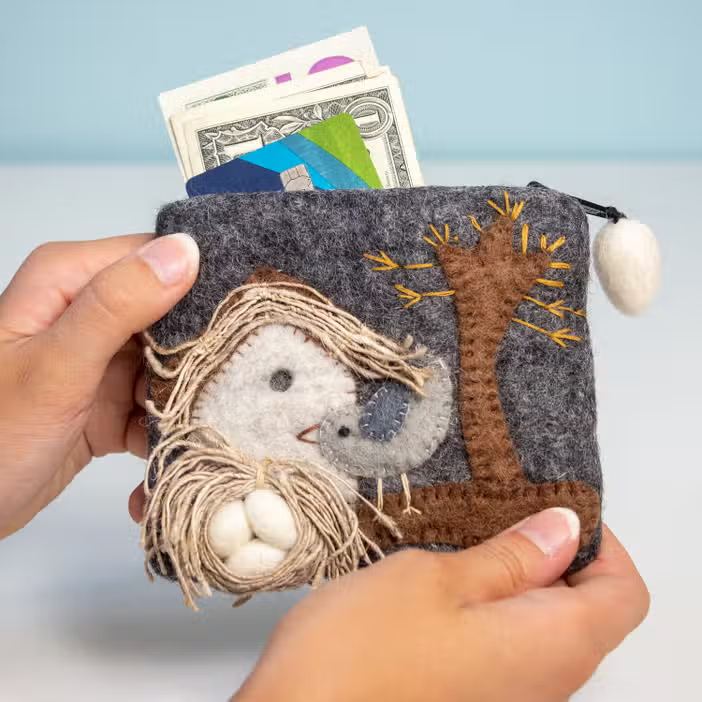 Felted Coin Purse - Nesting Bird