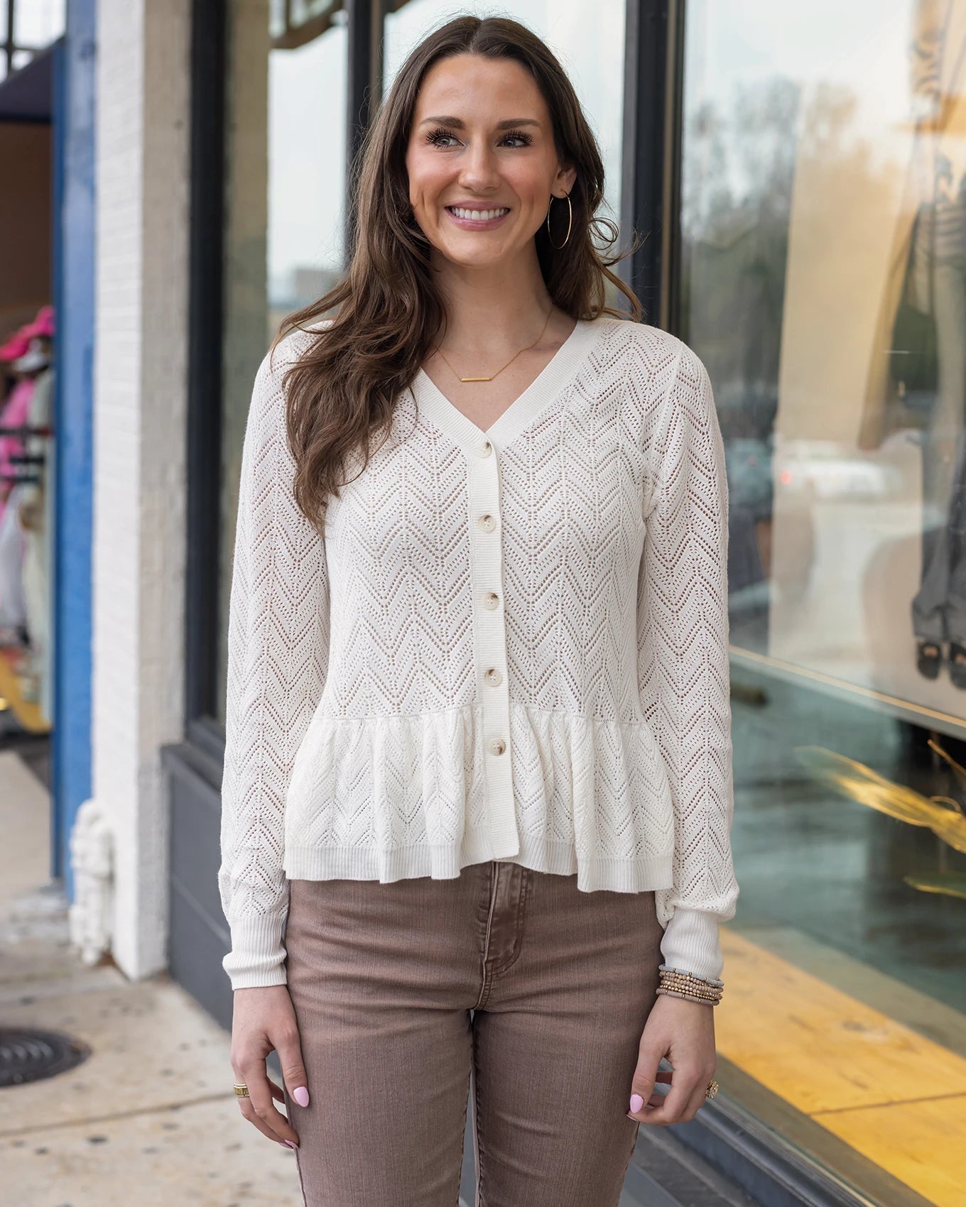 Pointelle Peplum Cardigan