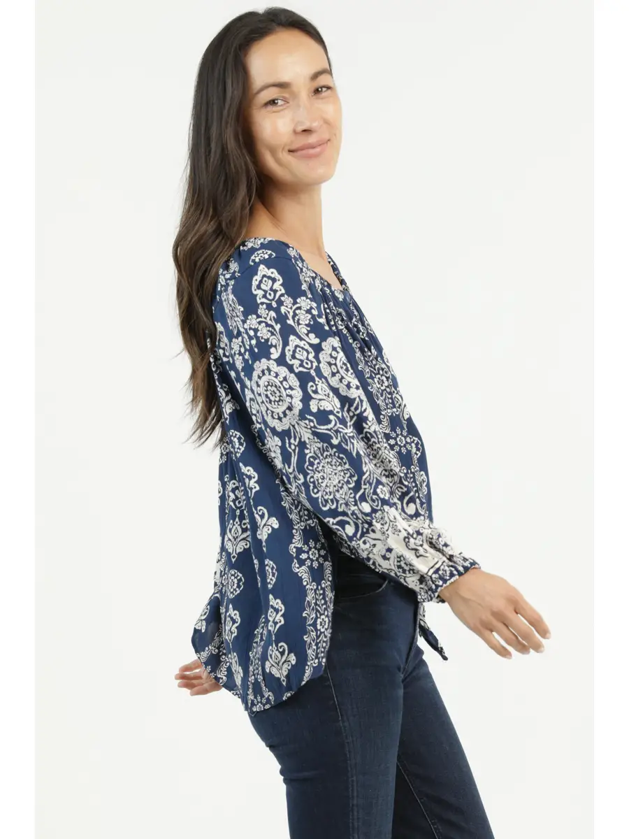 Printed Blouse w/ Side Waist Tie