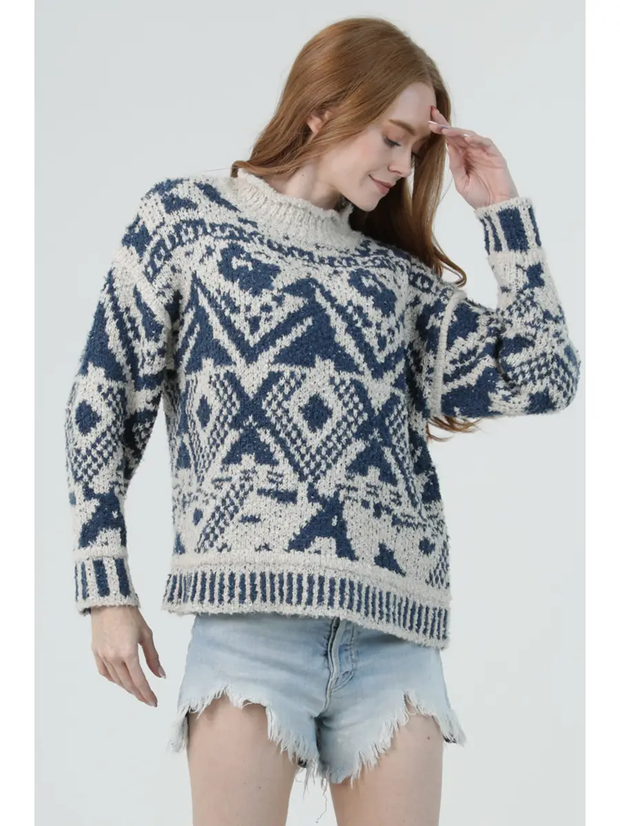 Aztec Roll Neck Pullover Sweater
