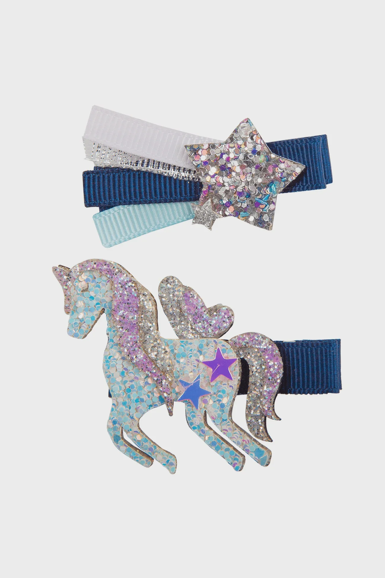Girls Navy Unicorn Star Hair Clip