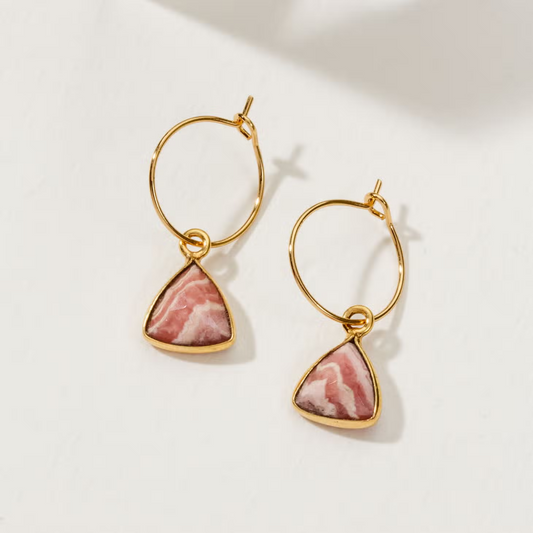 Mini Triangle Hoop Earrings - Rhodochrosite