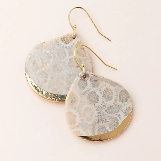 Stone Dipped Earrings Fossil Coral