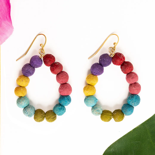 Kantha Colorblock Teardrop Earrings