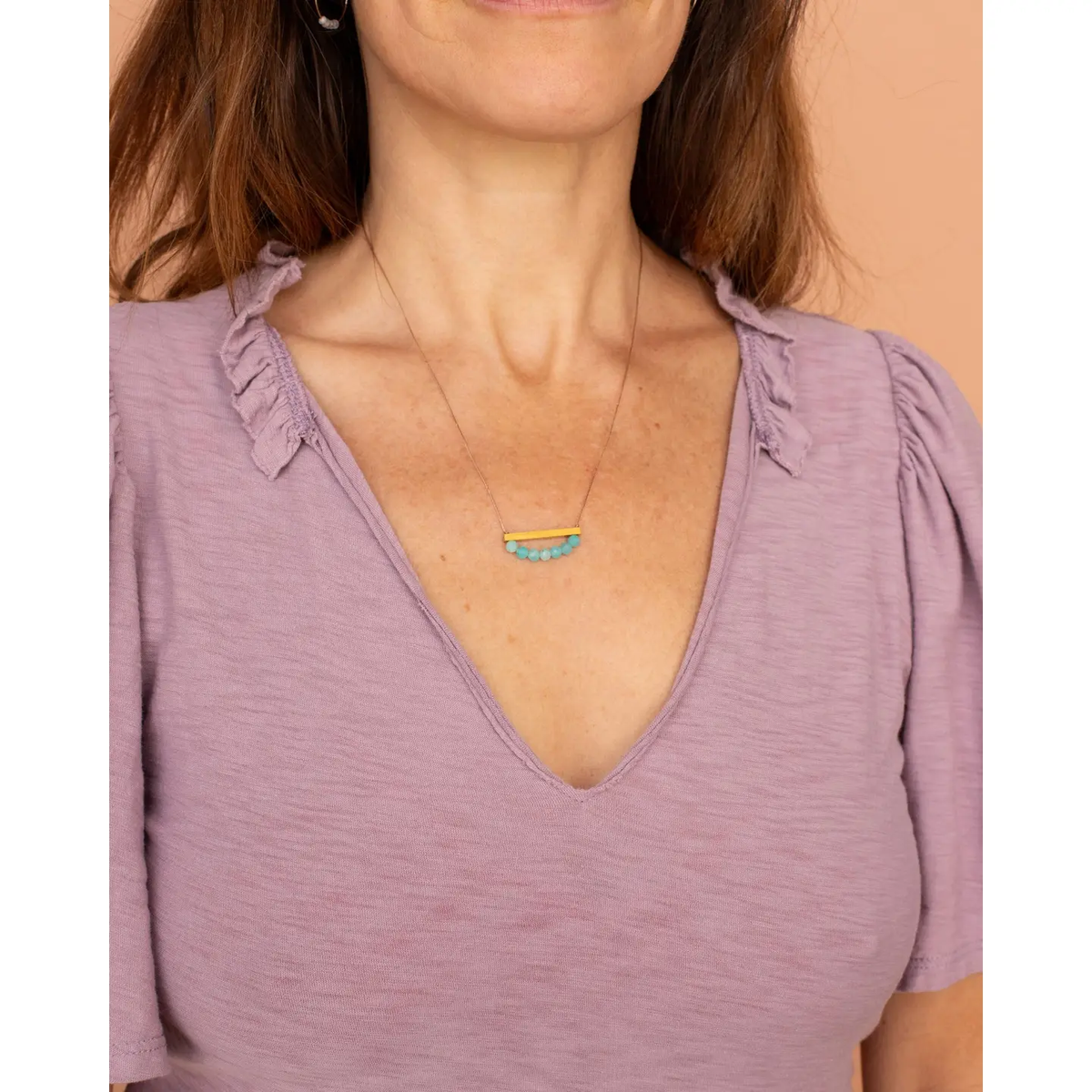 Amazonite Gold Bar Necklace For Courage