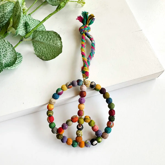 Kantha Peace Sign Ornament