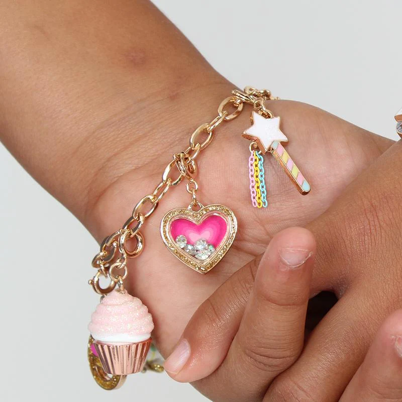 Charm It! Gold Pink Glitter Cupcake Charm