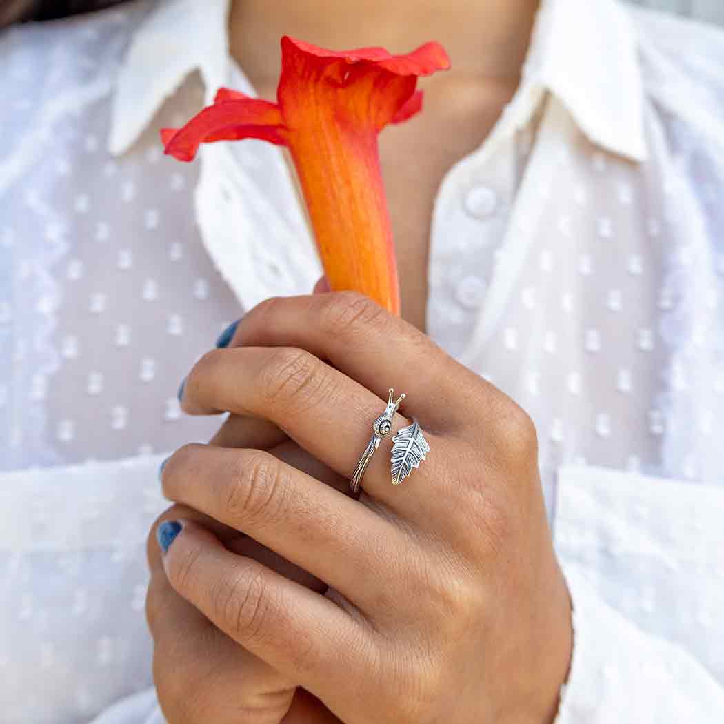 Adjustable Snail + Leaf Ring