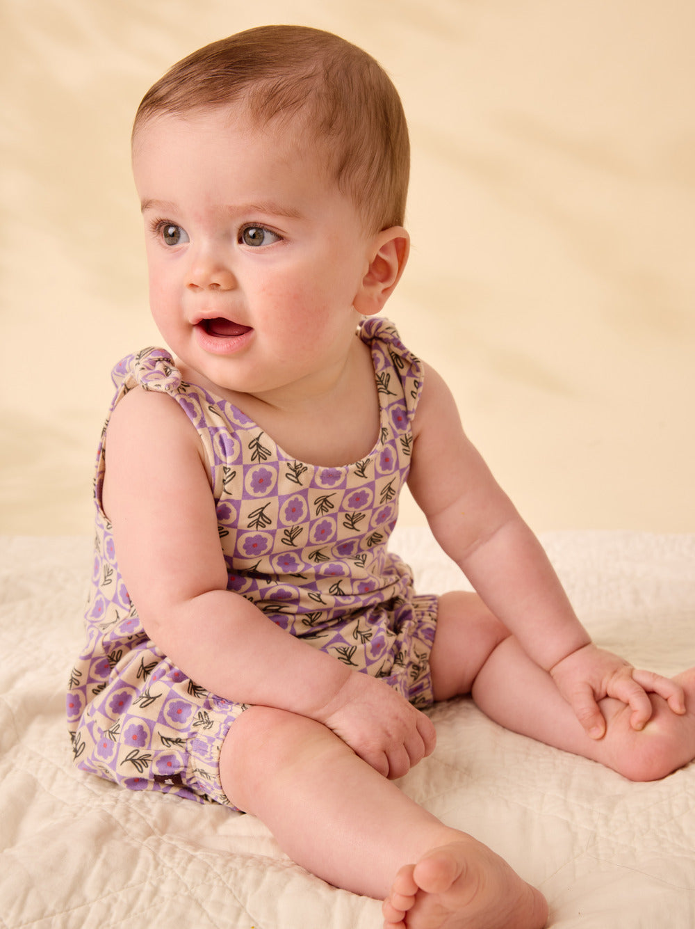 Baby Tile Floral Tie Shoulder Romper