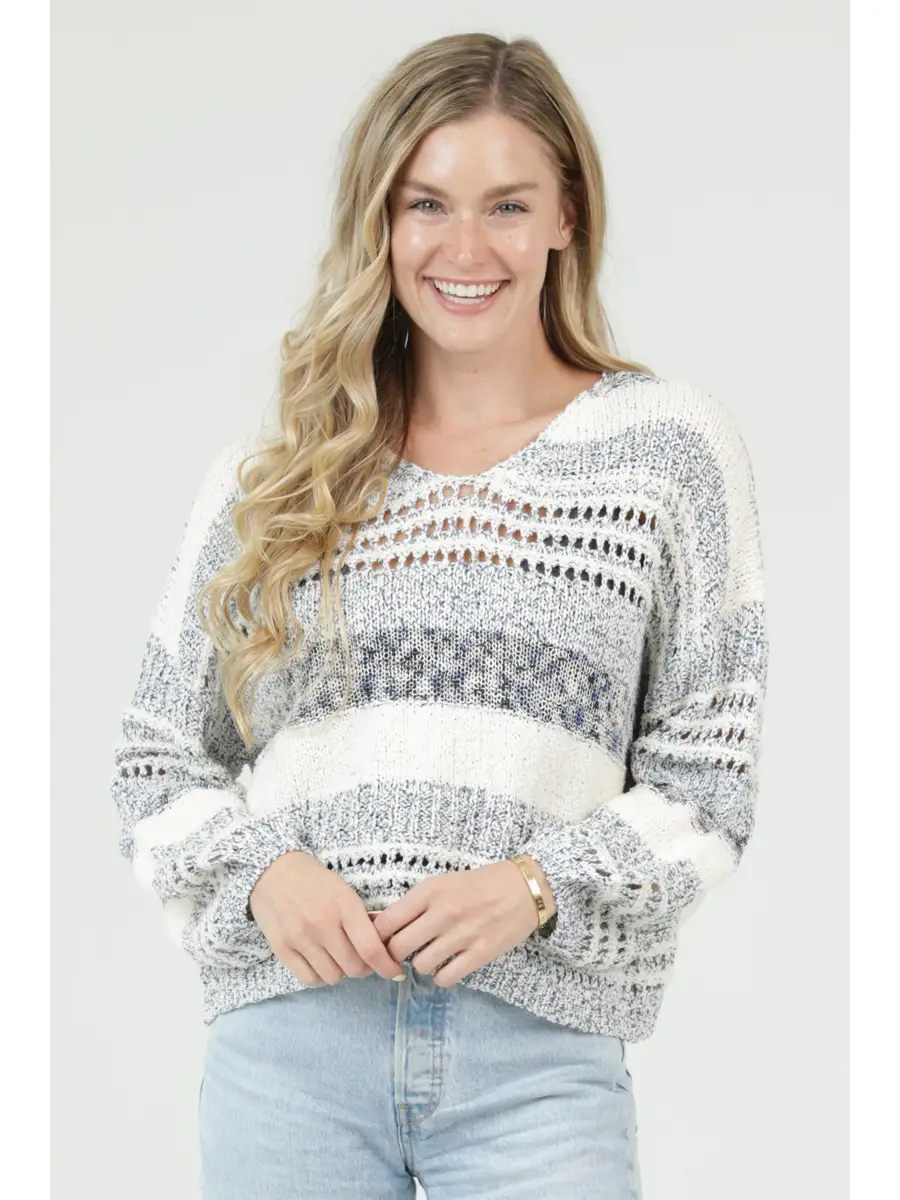 Open Knit Striped Lightweight Sweater
