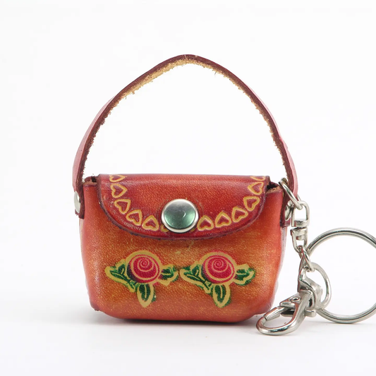 Leather Keychain Mini Purse w/ Roses