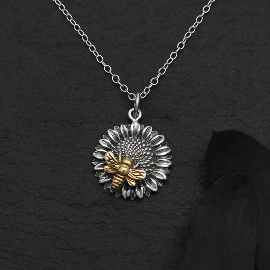 Sunflower Bronze Bee Necklace