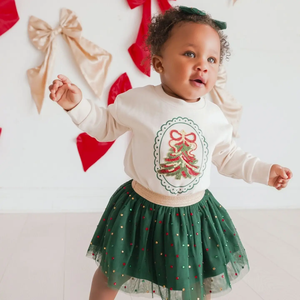 Baby Christmas Emerald Tulle Bow Headband