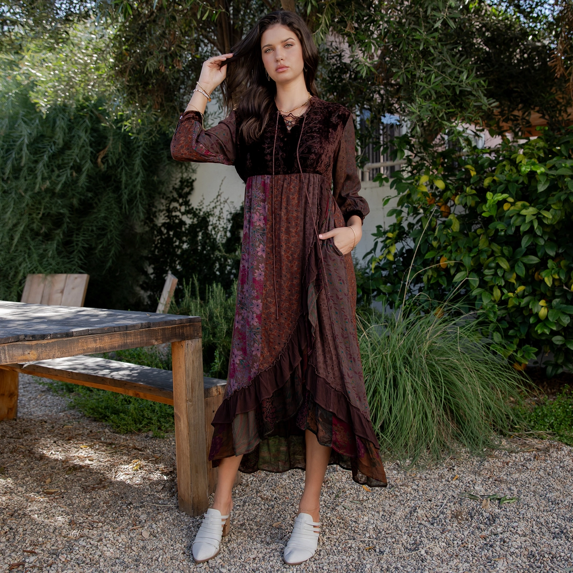 Boho Fusion Ruffle Wrap Dress