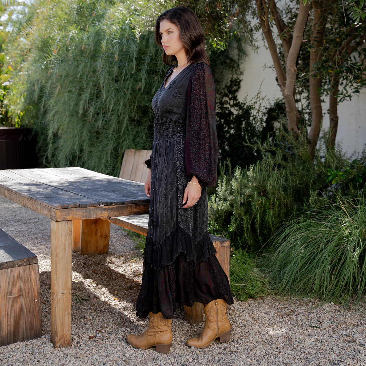 Boho Ruffle Smocked Maxi Dress