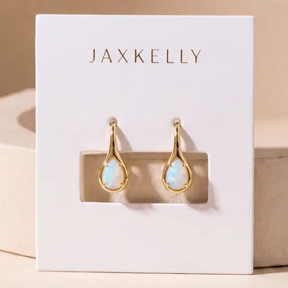 White Opal Mini Pear Drop Earrings