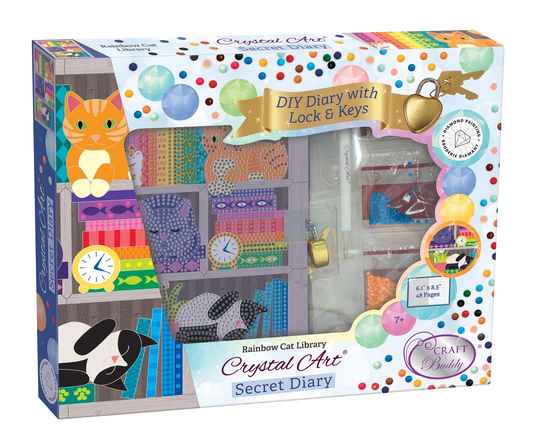 Crystal Art Secret Diary Kit - Rainbow Cat