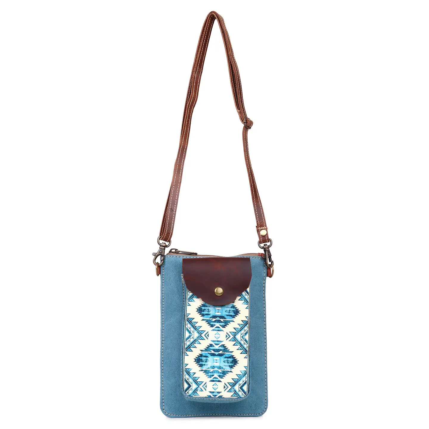 Women's Small Crossbody Bag - Teal + White