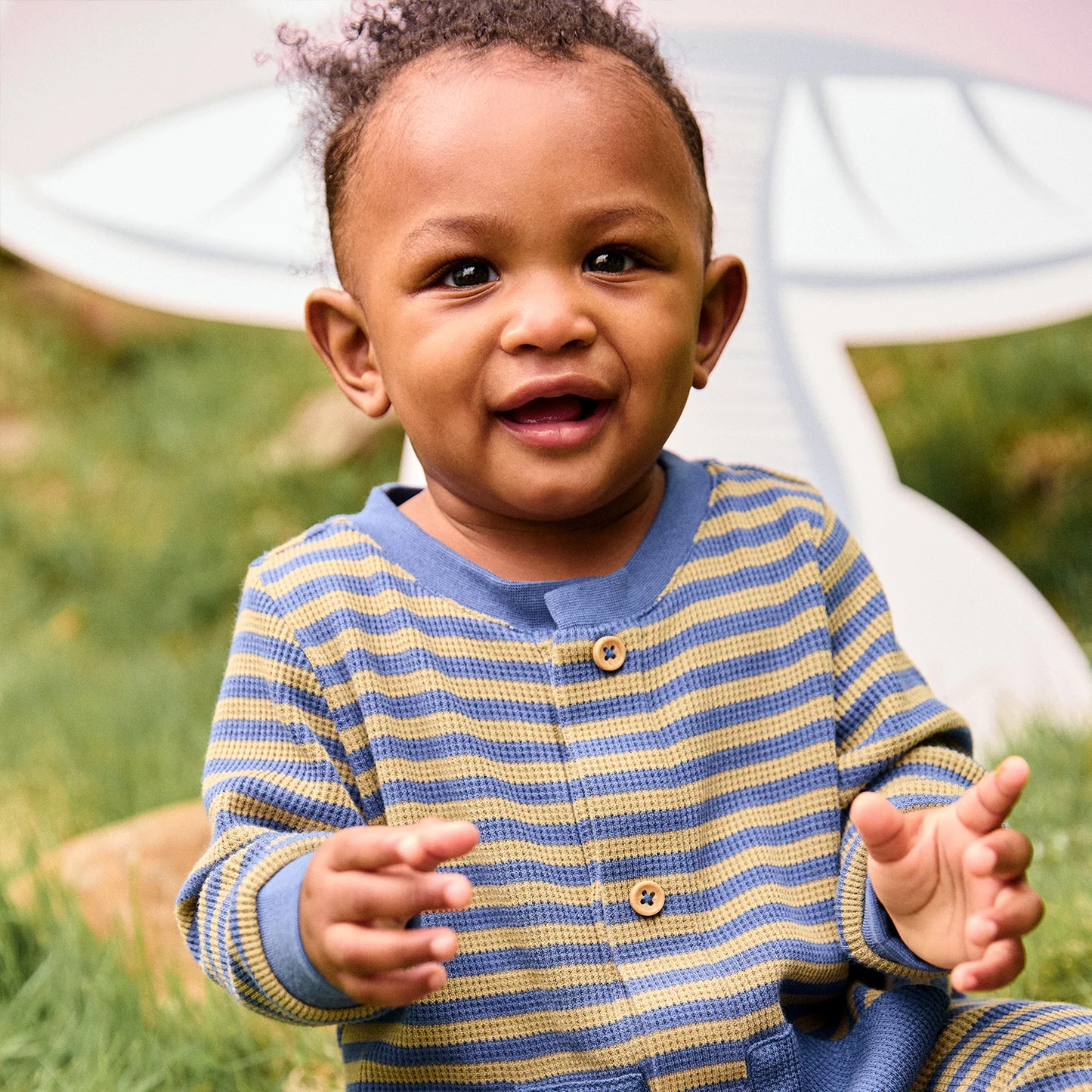 Baby Green Stripe Waffle Romper