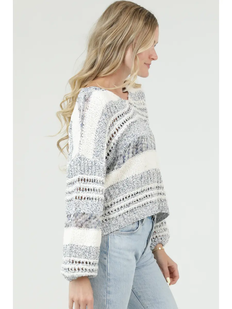Open Knit Striped Lightweight Sweater