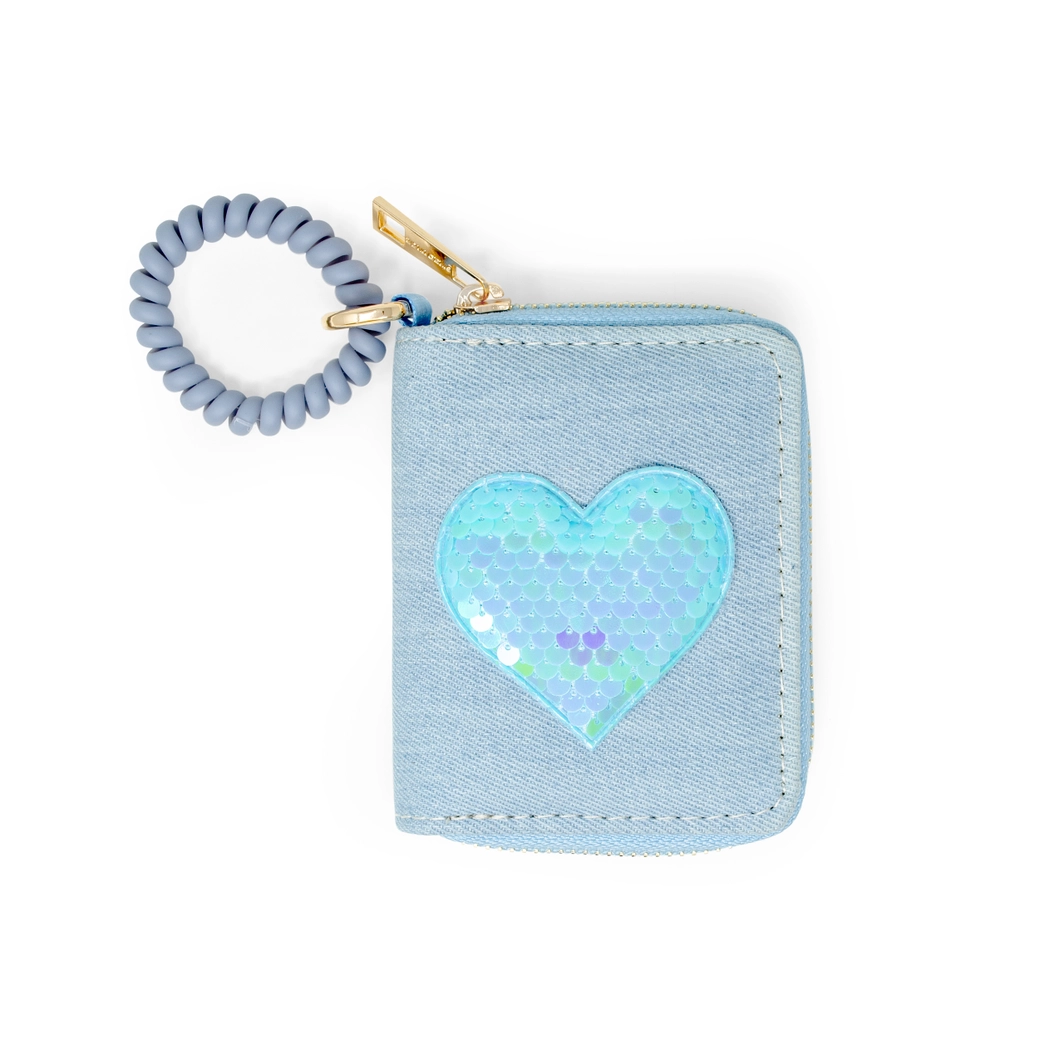 Sequin Heart Spiral Strap Wallet