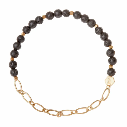 Mini Stone + Chain Stacking Bracelet - Lava