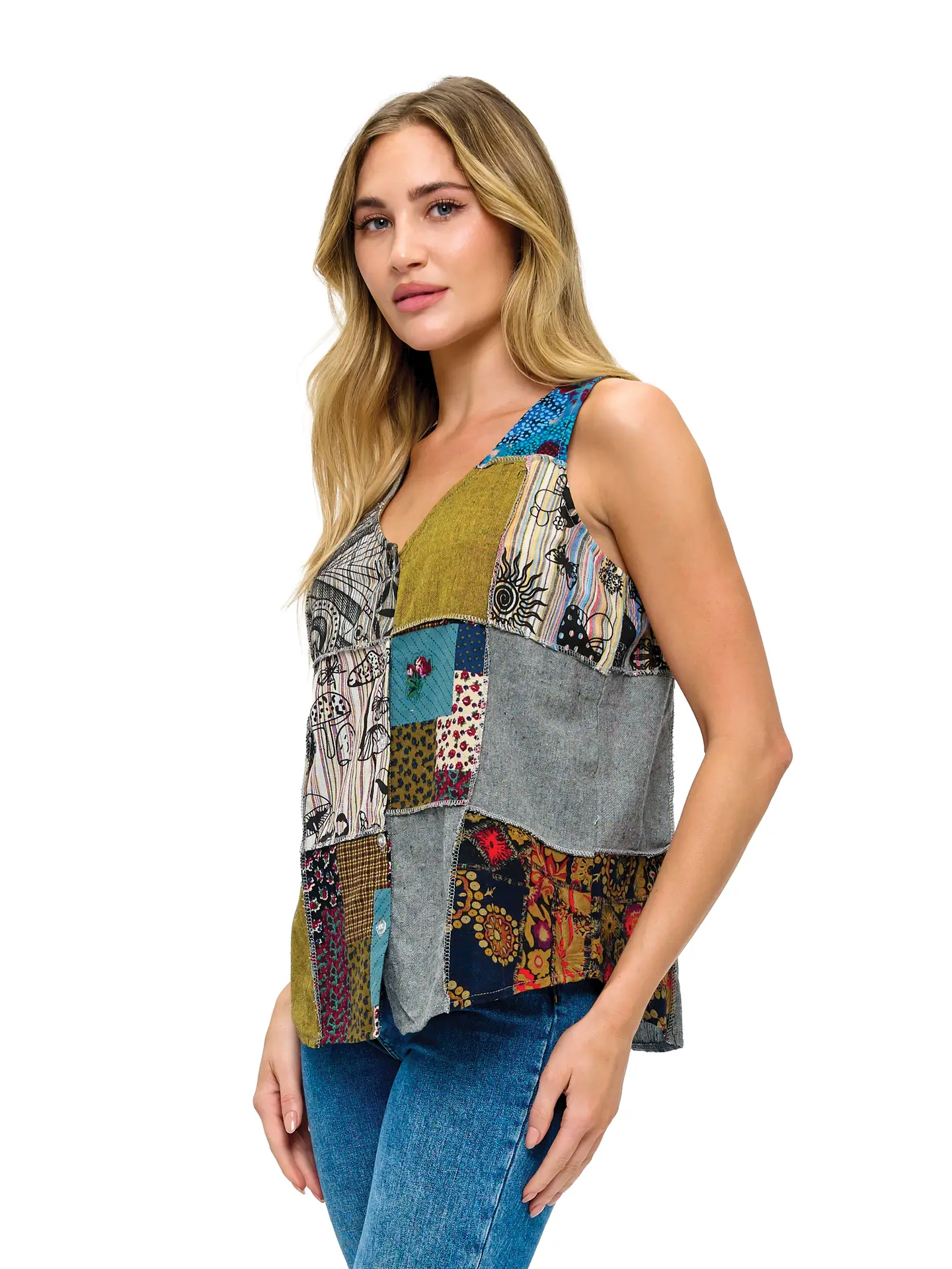 Patchwork Button Up Tank